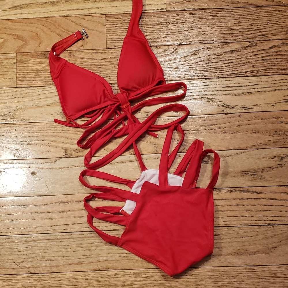Strappy one piece bathing suit